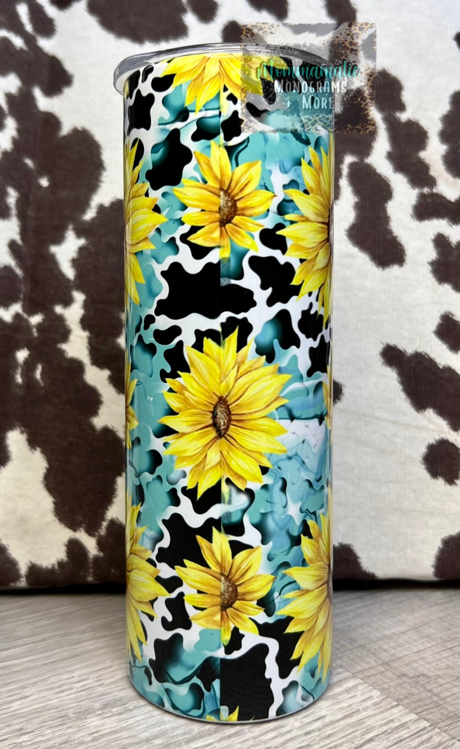 Teal Sunflower Circle Mama Tumbler