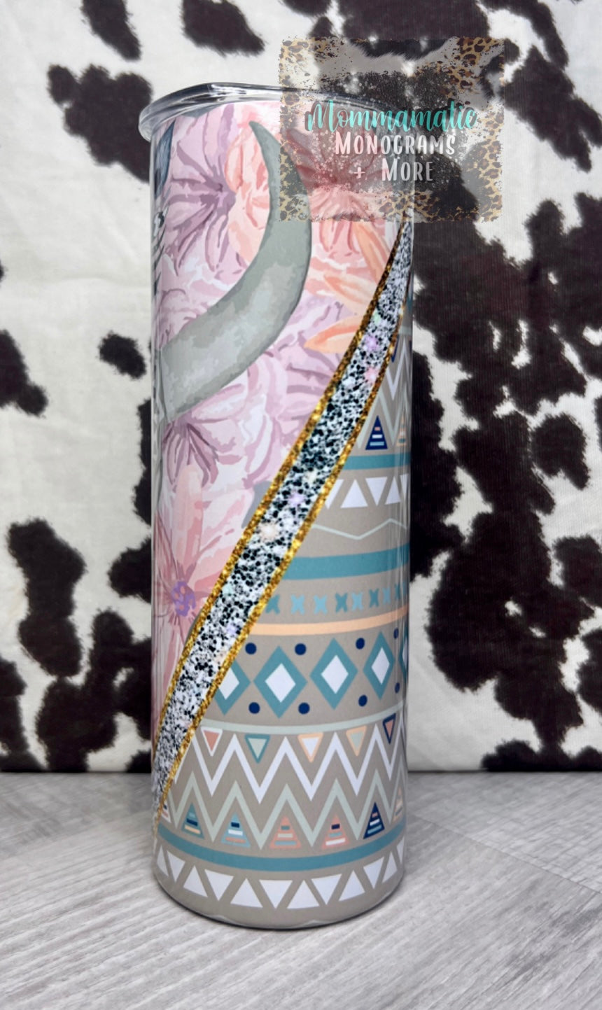 Pastel Bull Skull + Aztec Tumbler