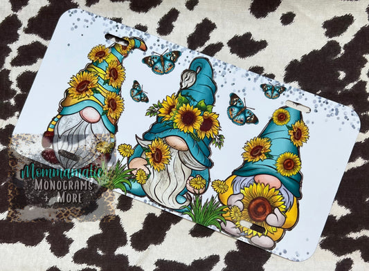 Teal Sunflower Gnome License Plate