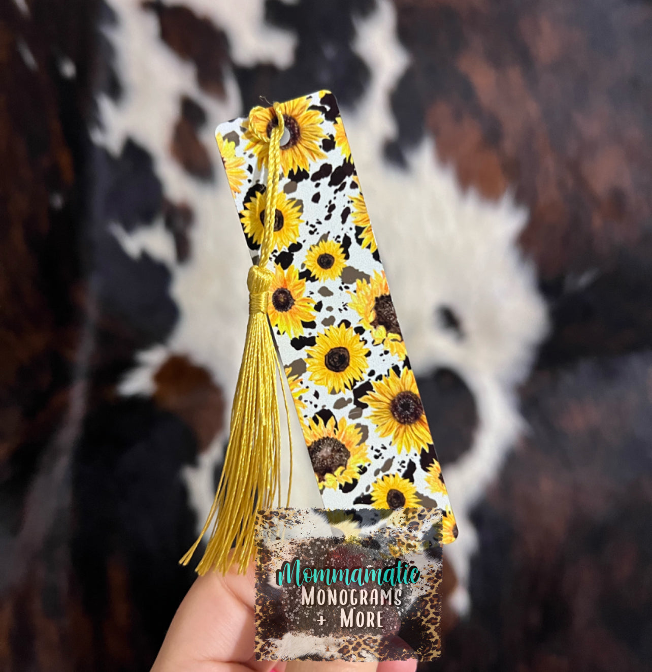 Cowhide + Sunflower Bookmark