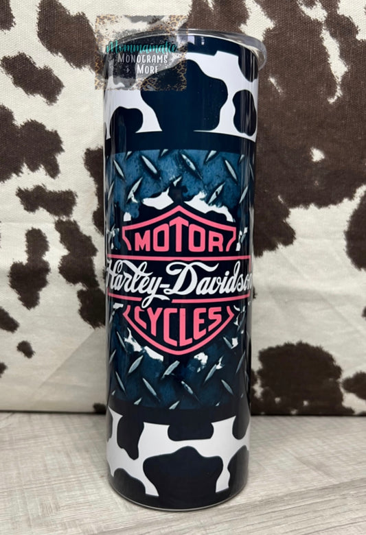 Pink Harley + Cow Tumbler