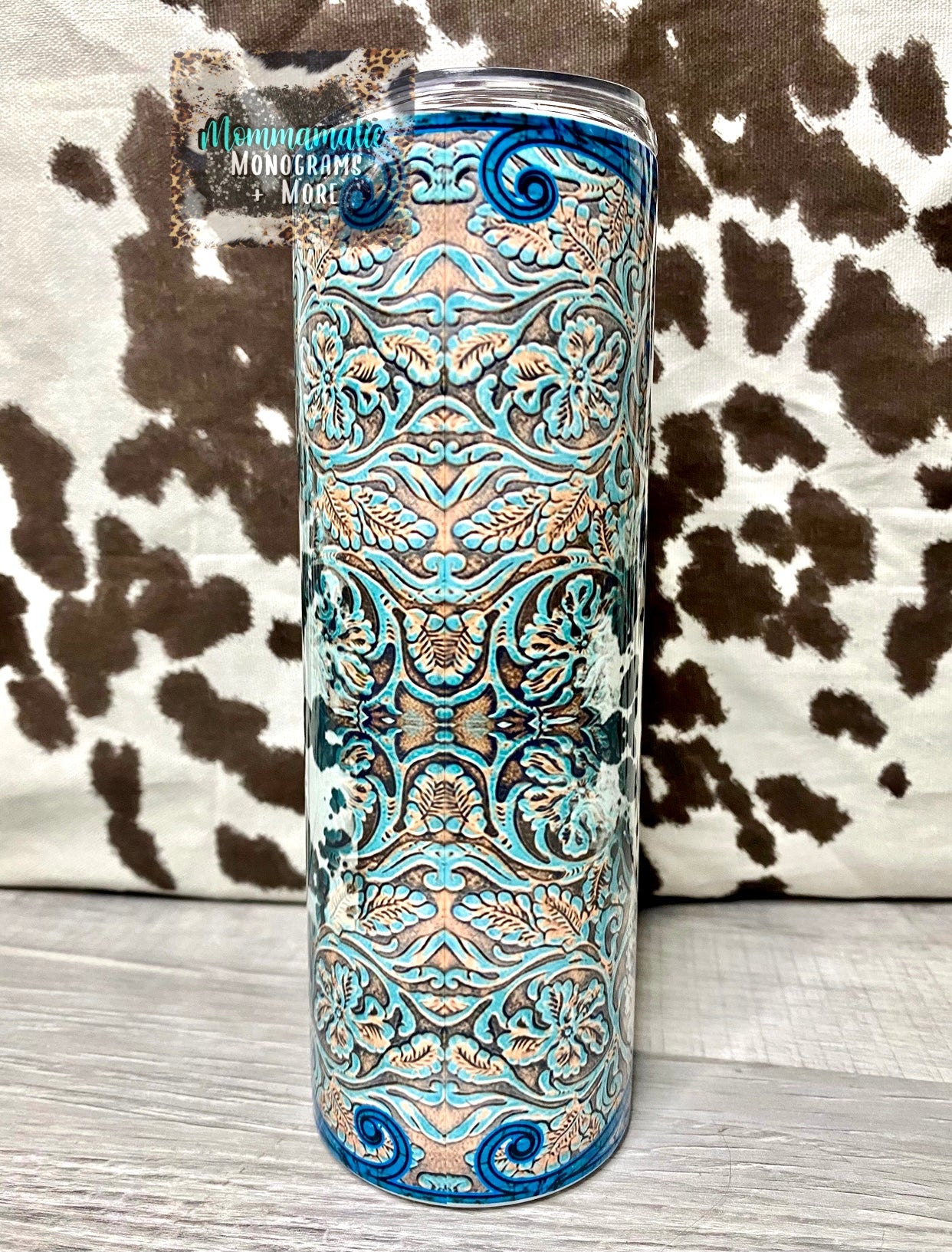 Tooled Leather Bull Tumbler