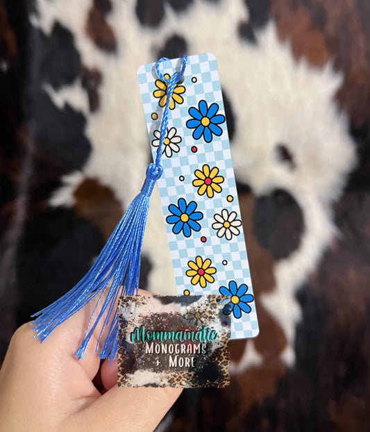 Blue Daisy Checkered Bookmark