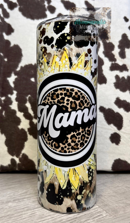 Sunflower Cow + Cheetah Print Circle Mama Tumbler