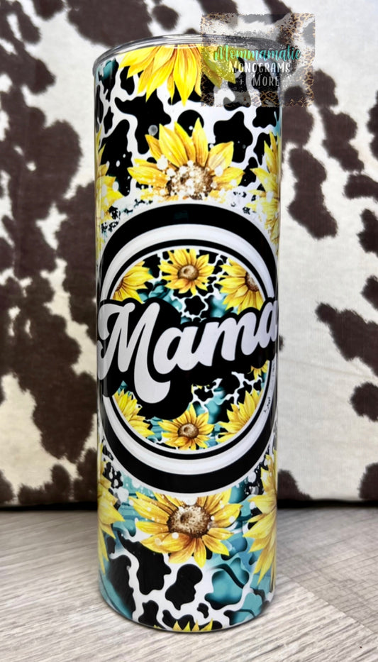 Teal Sunflower Circle Mama Tumbler
