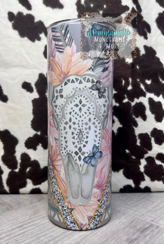 Pastel Bull Skull + Aztec Tumbler