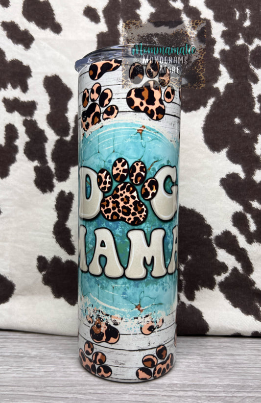 Dog Mama Tumbler - Teal + Cheetah Paws