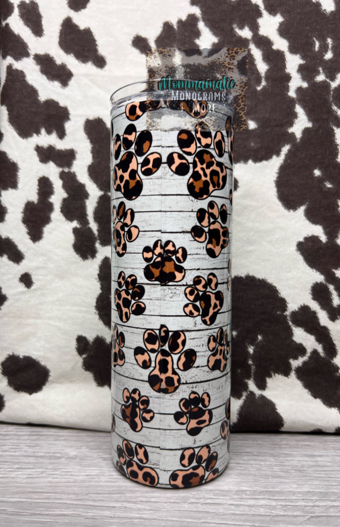Dog Mama Tumbler - Teal + Cheetah Paws