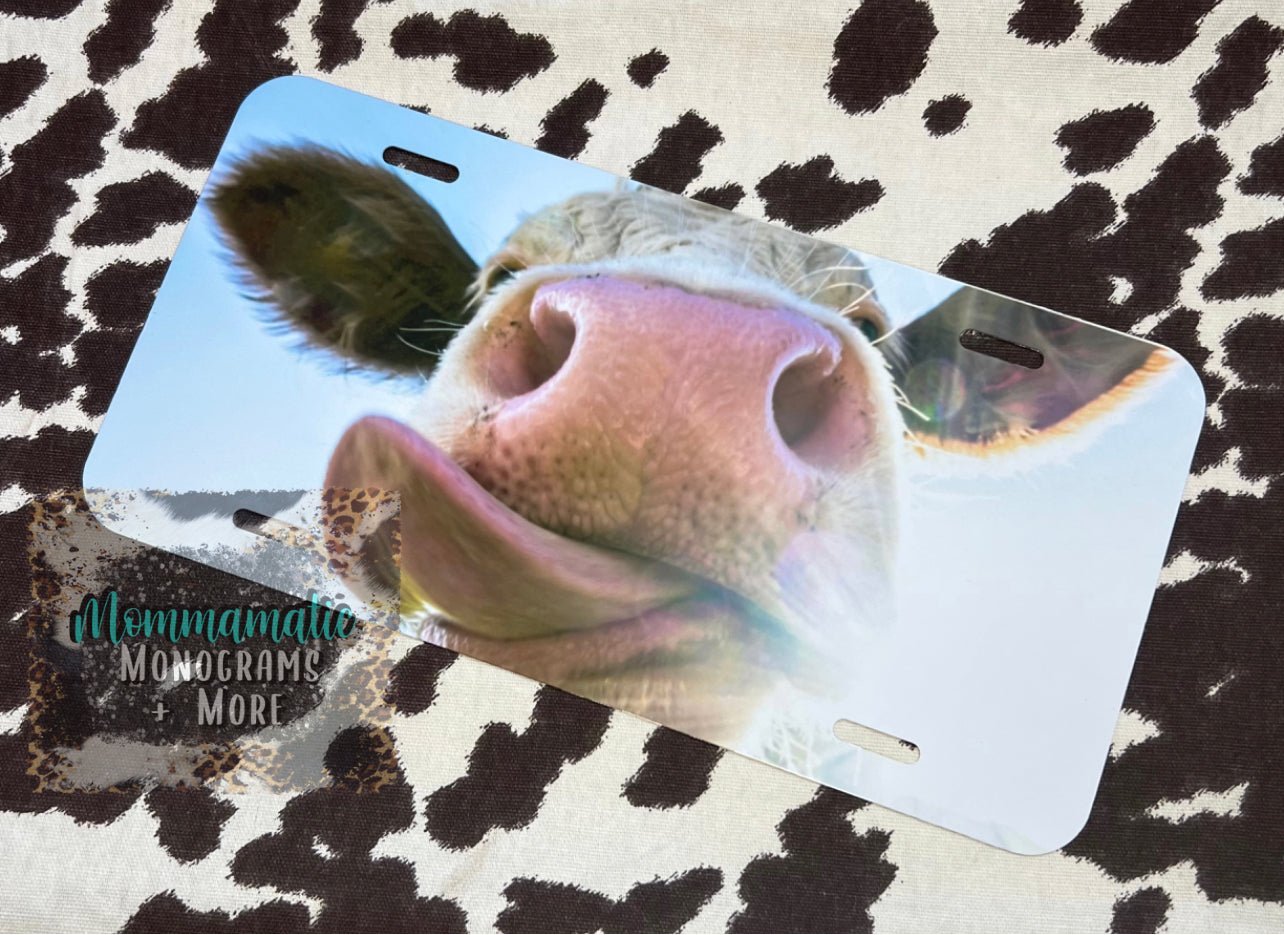 Funny Face Cow License Plate