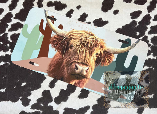 Boho Cow License Plate
