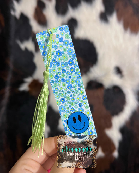Blue + Green Floral Happy Bookmark