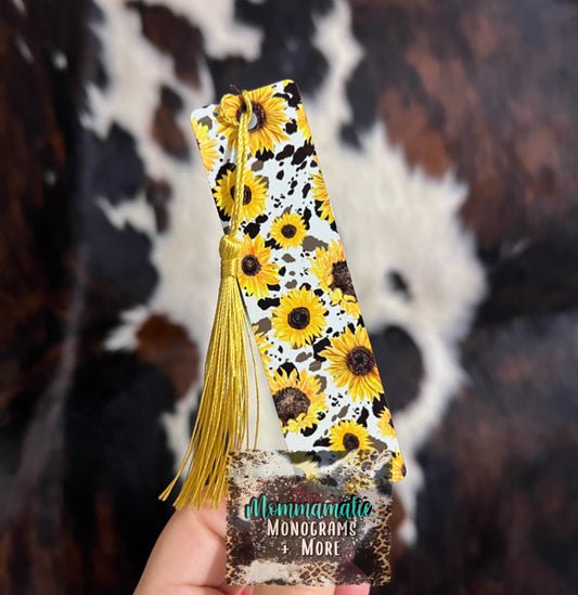 Cowhide + Sunflower Bookmark