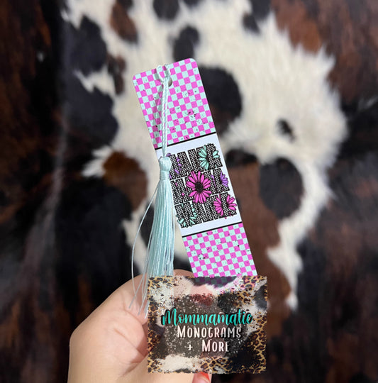 Checkered Mama Bookmark - Teal + Pink