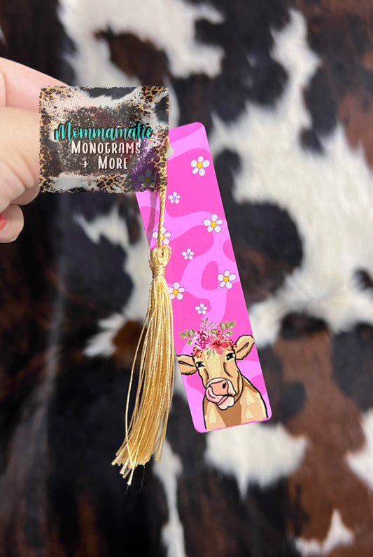 Pink Daisy Cow Bookmark
