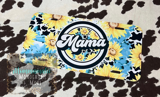 Teal Sunflower Mama License Plate