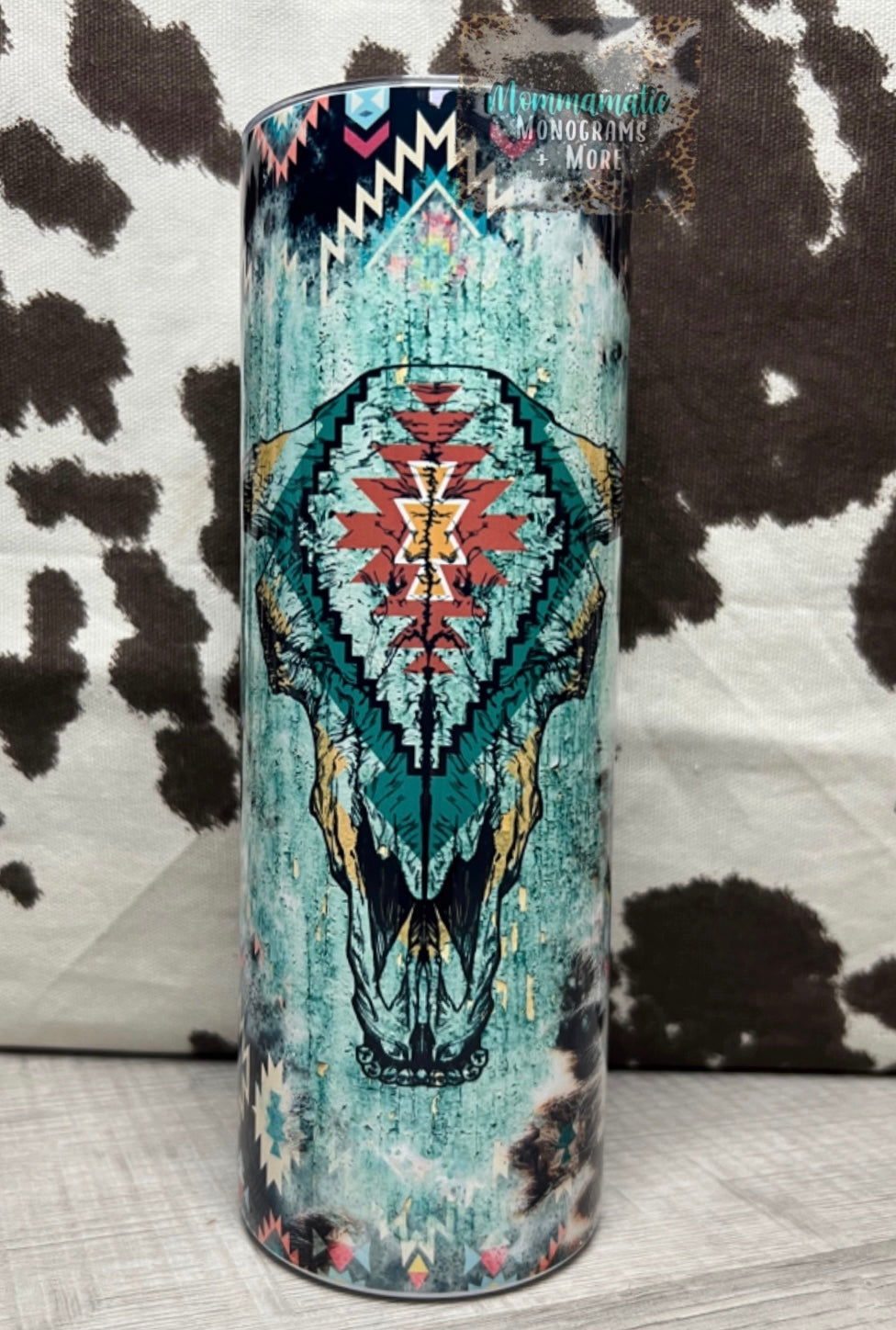 Teal Aztec Bullskull Tumbler