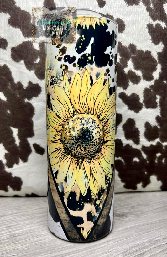 Vintage Sunflower + Cow Print Tumbler