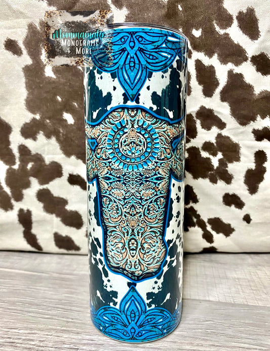 Tooled Leather Bull Tumbler