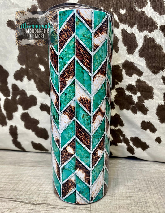 Cowhide + Turquoise Tumbler